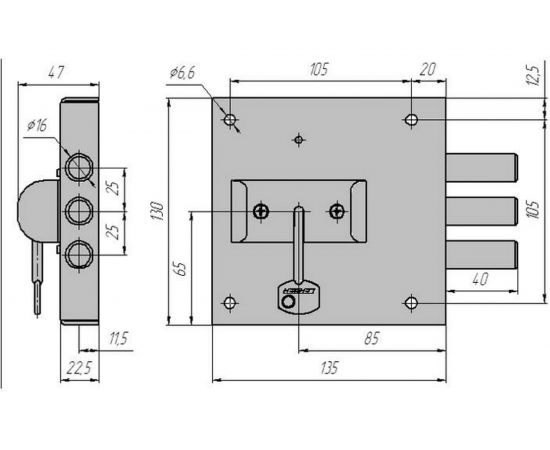 Накладной замок CERBER ЗНУ-П БЗ С1-П 014 без ответной планки 2034 – изображение 3