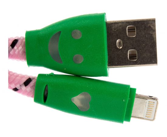 Кабель REXANT USB светящиеся разъемы для iPhone 5/6/7 моделей шнур шелк плоский1М розовый 18-4258 – изображение 3