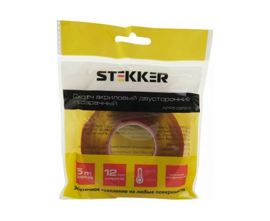 Акриловая двусторонняя клейкая лента STEKKER 0,8х12мм, длина 5м, прозрачный, красная подложка 39145 – изображение 4
