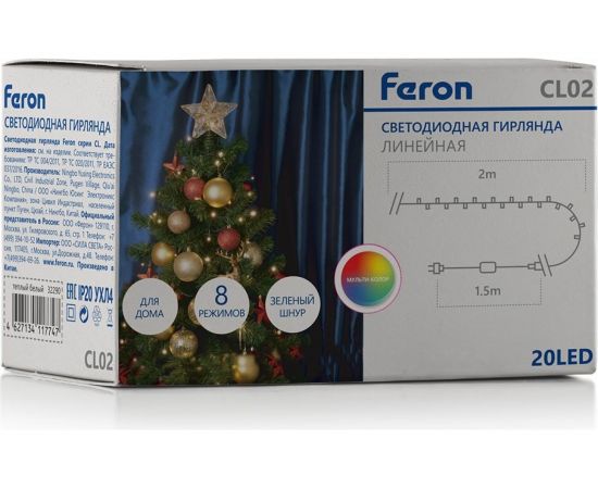Гирлянда FERON 230V, 20 LED, мульти, IP 20, шнур 1,5м CL02 32282 – изображение 8