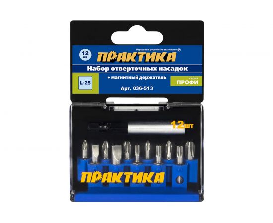 Набор бит (12 шт; PH; PZ; SL; Torx; 25 мм + магнитный держатель) ПРАКТИКА 036-513 