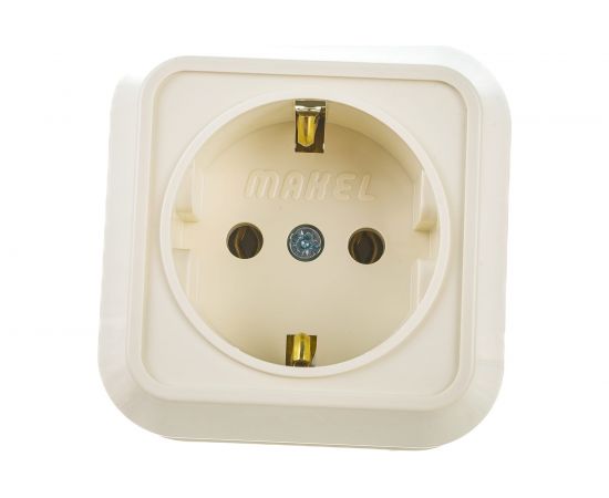 1-местная розетка Makel ОП 16А IP20 квадратная с заземлением кремовый 45208 