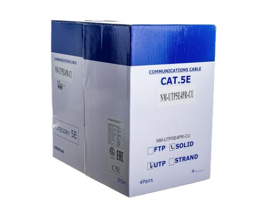 Кабель NEWMAX UTP, 4 пары, категория 5e, серый, 305м в катушке, NM-UTP5E4PR-CU 