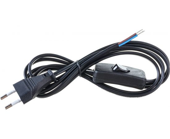 Шнур с выключателем и плоской вилкой TDM ШУ01В ШВВП 2х0,75мм2 2м. черный SQ1305-0002 