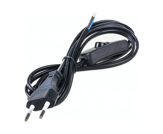 Шнур с выключателем и плоской вилкой TDM ШУ01В ШВВП 2х0,75мм2 2м. черный SQ1305-0002 – изображение 2