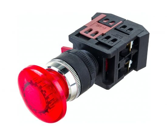 Кнопка ЭРА AEAL22 Грибок, с фиксацией, красный, d=22мм, 240В, 1з+1р, 10/400/4000 Б0045638 – изображение 3