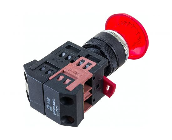 Кнопка ЭРА AEAL22 Грибок, с фиксацией, красный, d=22мм, 240В, 1з+1р, 10/400/4000 Б0045638 – изображение 4