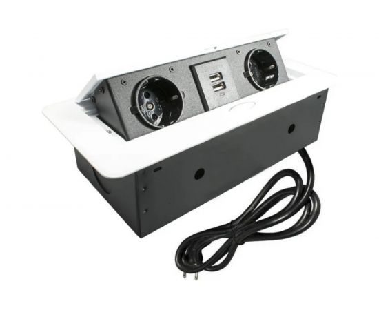 Выдвижной встраиваемый розеточный блок Inrior на 2 EURO розетки 2 USB-A, TORO-22-10 