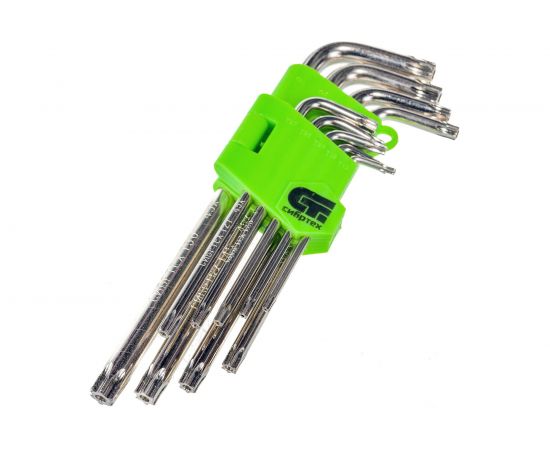 Набор удлиненных имбусовых ключей Tamper-Torx, 9 шт: TT T10-T50, 45Х, никель СИБРТЕХ 12322 