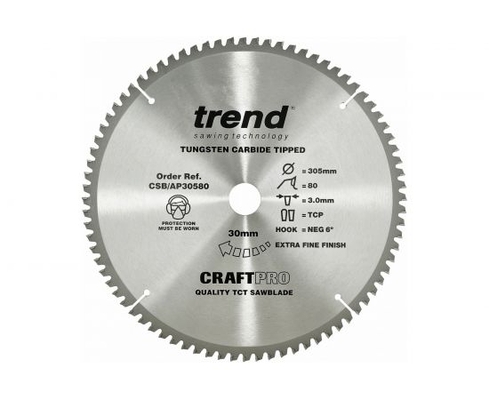 Пильный диск 305 мм 80 зубьев по алюминию и пластику TREND CSB/AP30580 