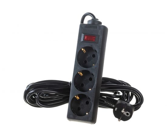 Сетевой фильтр ExeGate SP-3-5B 3 евро с заземлением, 5м, выключатель с подсветкой, черный 221182 