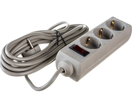 Сетевой фильтр ExeGate SP-3-5G 3 евро с заземлением, 5м, выключатель с подсветкой, серый 221183 – изображение 2