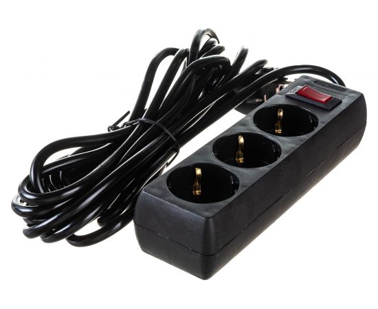 Сетевой фильтр ExeGate SP-3-5B 3 евро с заземлением, 5м, выключатель с подсветкой, черный 221182 – изображение 2