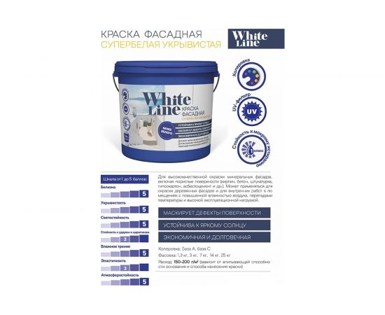 Фасадная краска White Line (супербелая; 1.3 кг) 4690417092772 – изображение 2