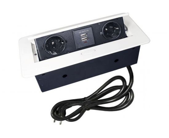 Выдвижной встраиваемый розеточный блок Inrior на 2 EURO розетки 2 USB-A, TORO-22-10 – изображение 2