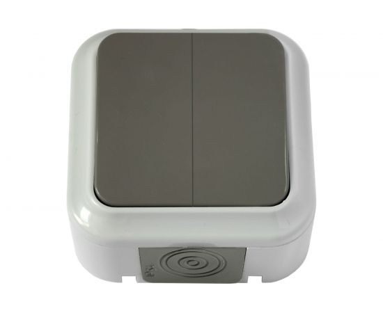 Выключатель Bylectrica 2-клавишная, открытая установка, 6А, IP54, серия ПРАЛЕСКА АКВА, серый, А56-224 03 – изображение 2