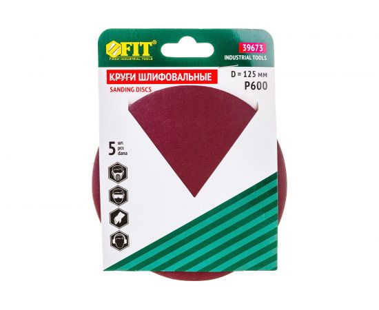 Круги шлифовальные сплошные (5 шт; 125 мм; Р600; оксид алюминия) FIT 39673 – изображение 6