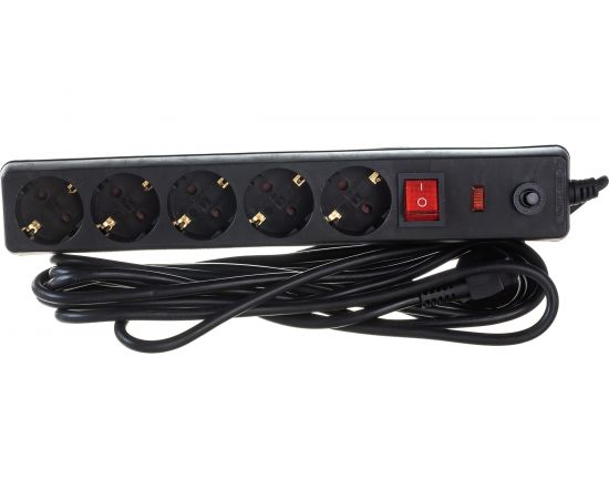 Сетевой фильтр IEK СФ-05К-выкл., 16А, 5 мест, 5м, 3х1мм2, черный WFP10-16-05-05-ZK-K02 