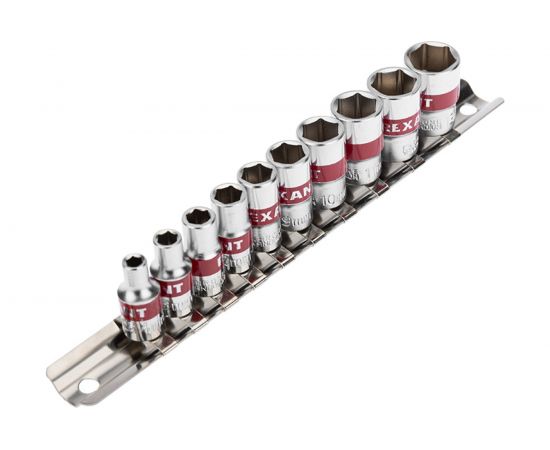 Набор торцевых головок REXANT 1/4, шестигранные, CrV, 10 шт, 4-13 мм 12-8316 