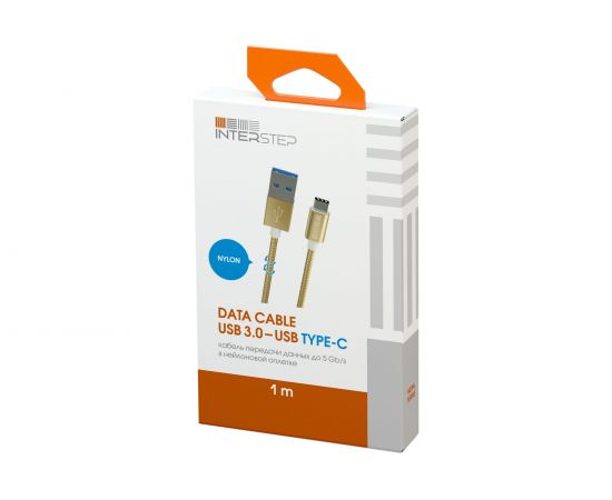 Кабель InterStep TypeC-USBA USB3.0 Gold нейлон 1,0м, AA, M-M 51767 – изображение 2