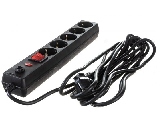 Сетевой фильтр IEK СФ-05К-выкл., 16А, 5 мест, 5м, 3х1мм2, черный WFP10-16-05-05-ZK-K02 – изображение 2