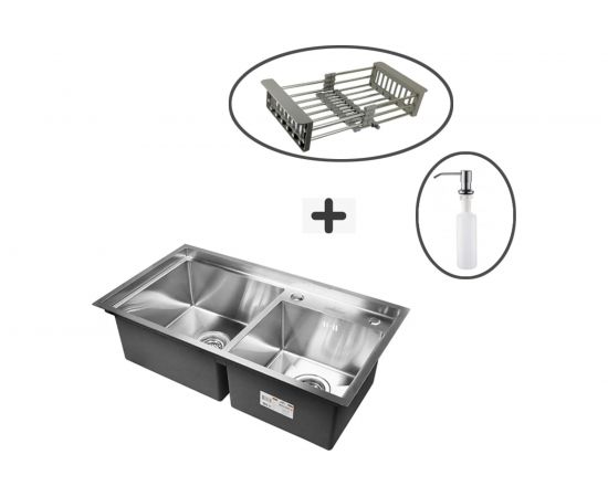 Кухонная мойка из нержавеющей стали WISENT 7843-S 78x43 см, с раздвижным коландером WS37843-S/W302644/W405A/WGER011 – изображение 2
