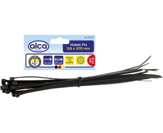 Пластиковая кабельная стяжка хомут Alca W-3.6, L-370, черная, 100 шт. 614370 