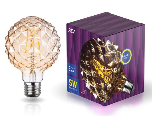Светодиодная лампа REV VINTAGE GOLD FILAMENT колба "Кристалл" шар, G125, E27, 5W, 2200K, DECO Premium, 32449 2 