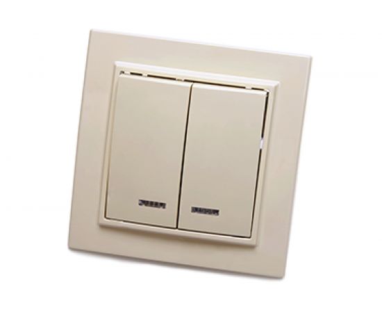 Выключатель STEKKER 2-клавишный с индикатором 220V 10А серия Эрна слоновая кость PSW10-9002-02 39229 