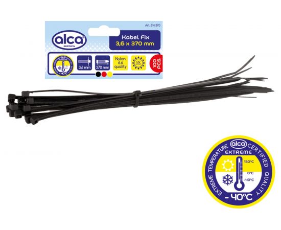 Пластиковая кабельная стяжка хомут Alca W-3.6, L-370, черная, 100 шт. 614370 – изображение 2