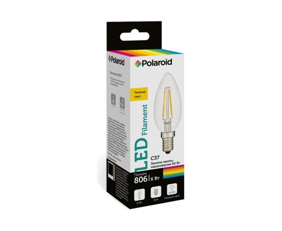 Светодиодная лампа Polaroid 220V C37 FIL 6W 3000K E14 806lm PL-C37F6143 – изображение 2