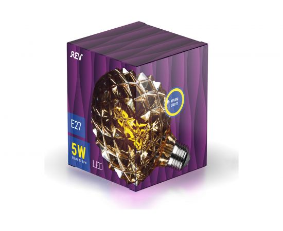 Светодиодная лампа REV VINTAGE GOLD FILAMENT колба "Кристалл" шар, G125, E27, 5W, 2200K, DECO Premium, 32449 2 – изображение 3