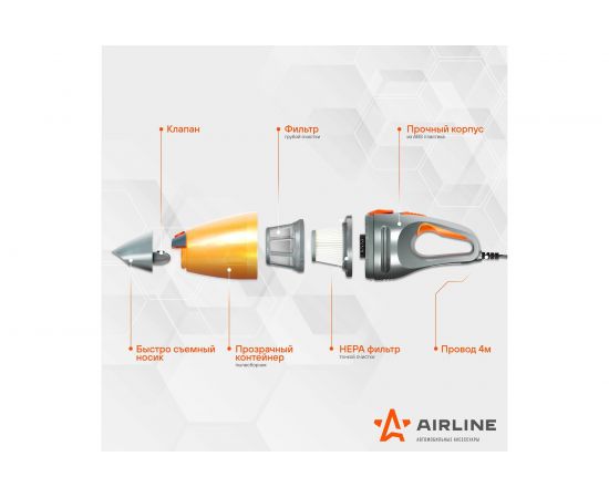 Автомобильный пылесос Airline CYCLONE TURBO 150 Вт, 0.5 л, 6 кПа VCA-03 – изображение 5