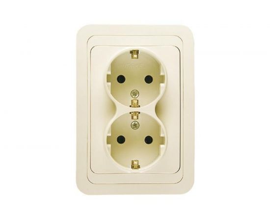 Розетка двойная с заземлением, крем Makel Mimoza 25082 