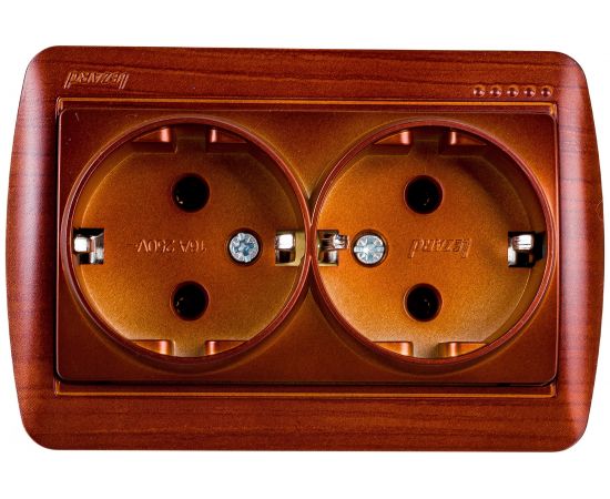 Двойная розетка Lezard DEMET с/з закрытый корпус махагон 711-0500-127 