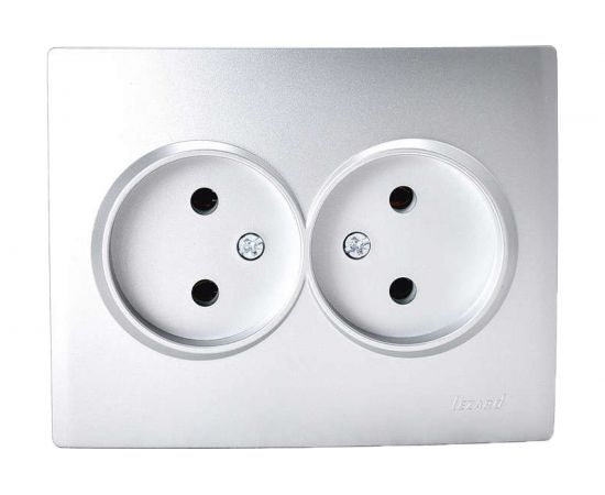 Двойная розетка Lezard KARINA без заземления, ПБТ, матовое серебро 707-4300-128B 