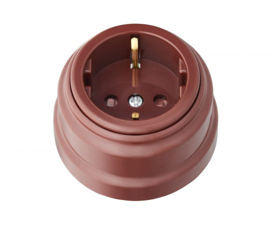 Розетка Bylectrica РА16-0206 1-местная с заз. контактом, со шторками 16А ОУ, серия РЕТРО, коричневый 