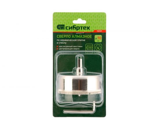 Сверло по керамической плитке и стеклу 70х55 мм СИБРТЕХ 72727 