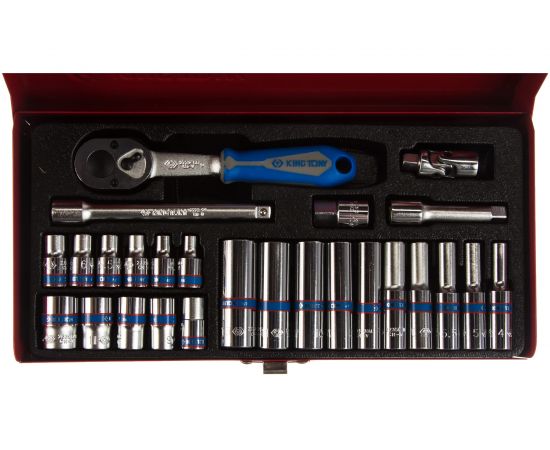 Набор шестигранных торцевых головок с принадлежностями 1/4", 4-13мм, 26шт KING TONY 2526MR – изображение 2