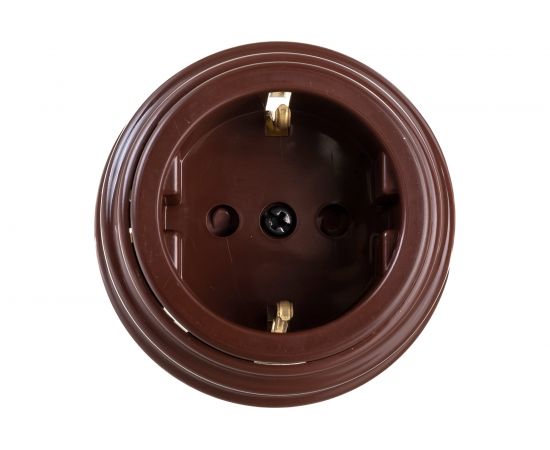 Розетка Bylectrica РА16-0206 1-местная с заз. контактом, со шторками 16А ОУ, серия РЕТРО, коричневый – изображение 2