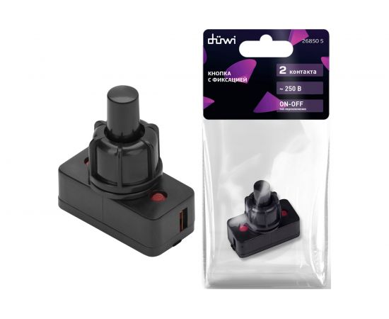 Выключатель-кнопка duwi черный 2 контакта, 250В, 3А, ВКЛ-ВЫКЛ тип PBS-17A2, 26850 5 – изображение 3