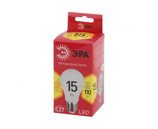 Светодиодная лампа ЭРА LED A6015W827E27 R, груша, 15Вт, теплый, E27 Б0046355 – изображение 4