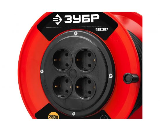 Удлинитель на катушке ЗУБР ПВС 307, 20 м, 2500 Вт, 4 гнезда, ПВС 3х0,75 кв мм, 55083-20 – изображение 5