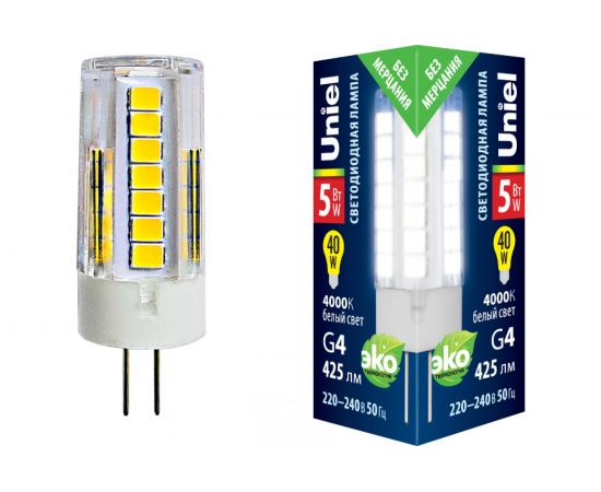 Светодиодная лампа Uniel LED-JC-220/5W/4000K/G4/CL GLZ09TR прозрачная UL-00006745 