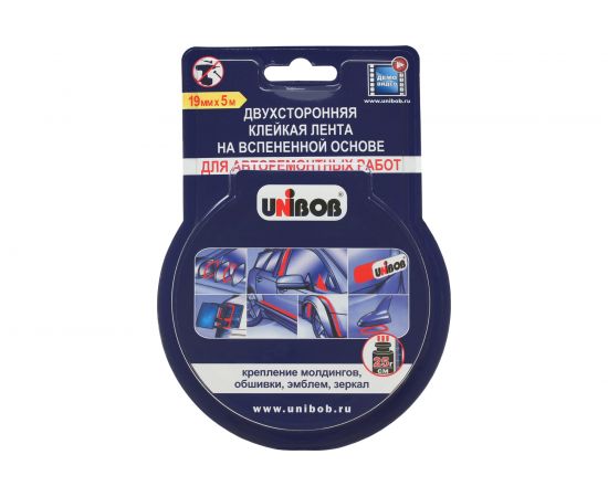 Клейкая двухсторонняя вспененная лента UNIBOB для авторемонтных работ 19 мм х 5 м 215038 