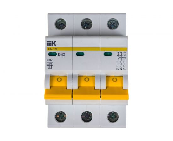 Автоматический модульный выключатель IEK ВА 47-29 3п, D, 63А, 4.5кА, ИЭК MVA20-3-063-D 