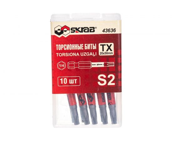 Биты торсионные красные TORX (10 шт; T20; 50 мм) SKRAB 43636 