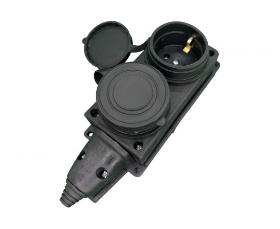 2-х местная каучуковая розетка Bull с заземлением с крышкой 338003-1 