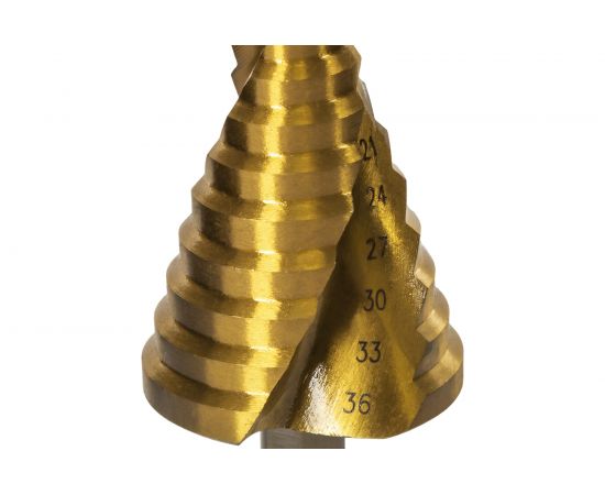 Сверло ступенчатое спиральное с кобальтовым покрытием по металлу (4-30 мм; шаг 2 мм; 3-х гран.хвост.10 мм) ПРАКТИКА 793-770 – изображение 2