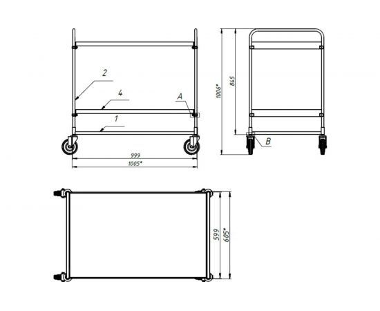 Сервисная двух ярусная тележка RUSKLAD СТ 3 (600x1000) d125мм болтовые – изображение 2